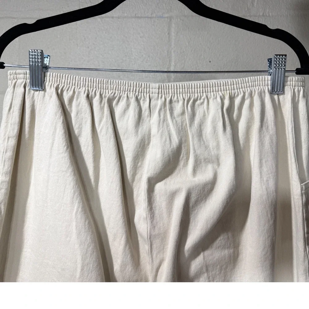 Denim & Co Womens Large Beige Elastic Waist Cotton Stretch Pull On Pants Casual